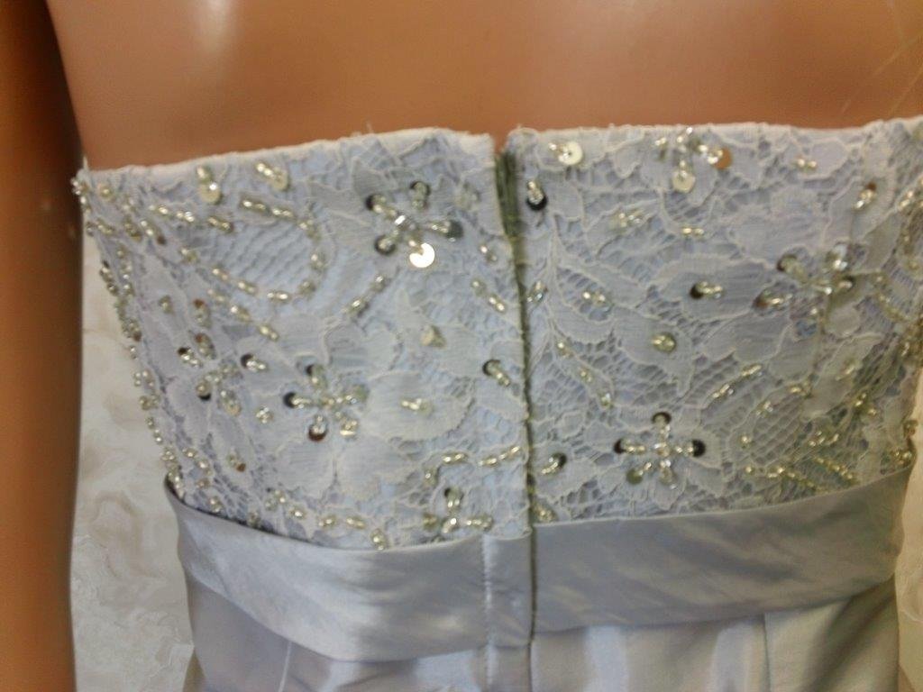 silver lace bodice bridesmaid dress